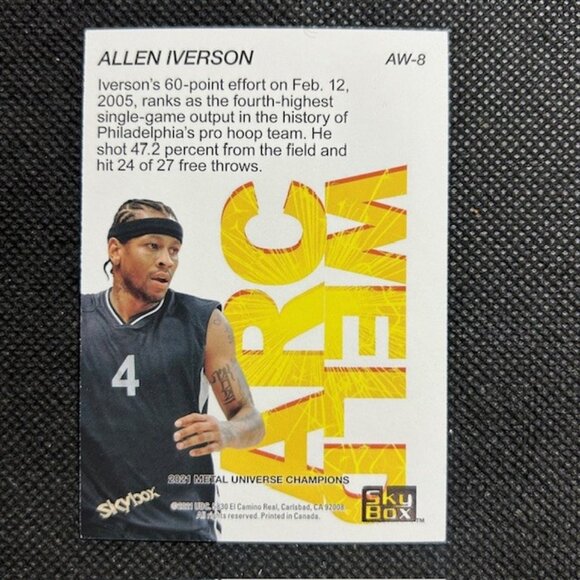 2021 SkyBox Metal Universe Champions #AW-8 Allen Iverson Arc Weld 76ers - Picture 2 of 2
